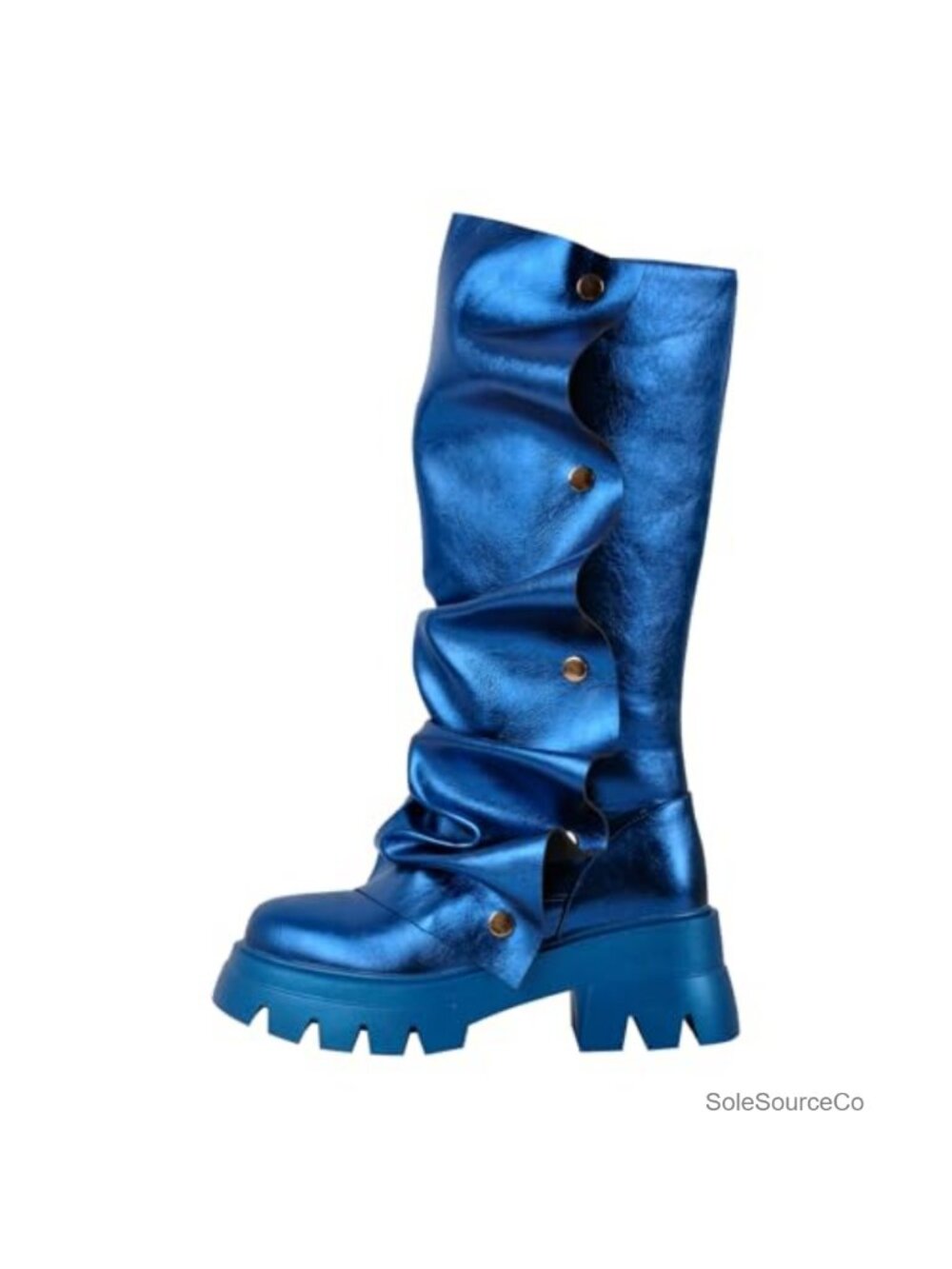 Platform Fold Over Mid Calf Block Heel Pull On Western Boots